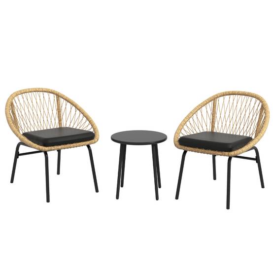 ComfortXL - Salon de jardin bistrot 3 pièces en résine tressée jaune avec 2 fauteuils et table ronde terrasse balcon - Image 10