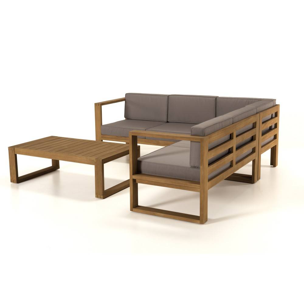 Macabane - KIM - Salon de jardin bois teck canapé d'angle 5p. et table basse rect - Imagen 1