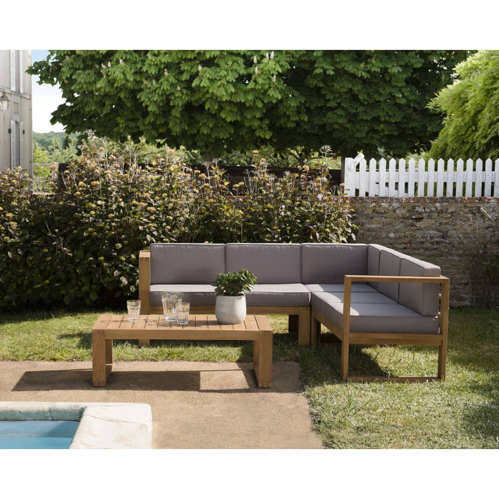 Macabane - KIM - Salon de jardin bois teck canapé d'angle 5p. et table basse rect - Imagen 2