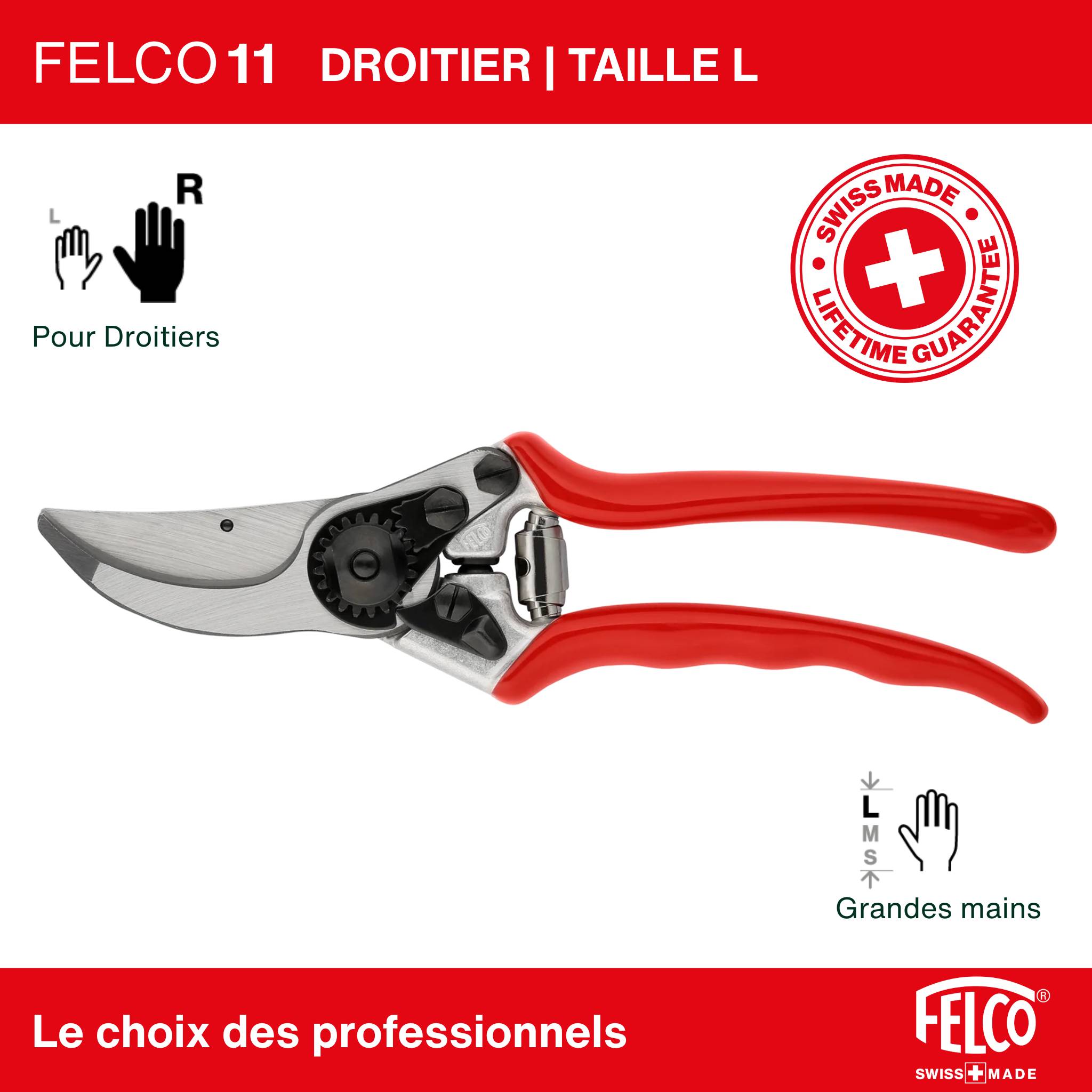 Felco - FELCO Sécateur n° 11 (Coupe Ø 25 mm, longueur 210 mm, poignées ergonomiques, pour grandes mains, avec rainure à sève) FELCO 11 - Image 2