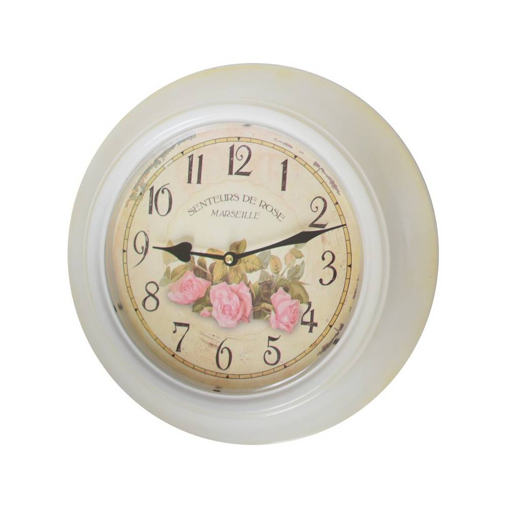 Horloge en métal blanc, beige et rose Ø.33 cm Chemin de campagne
