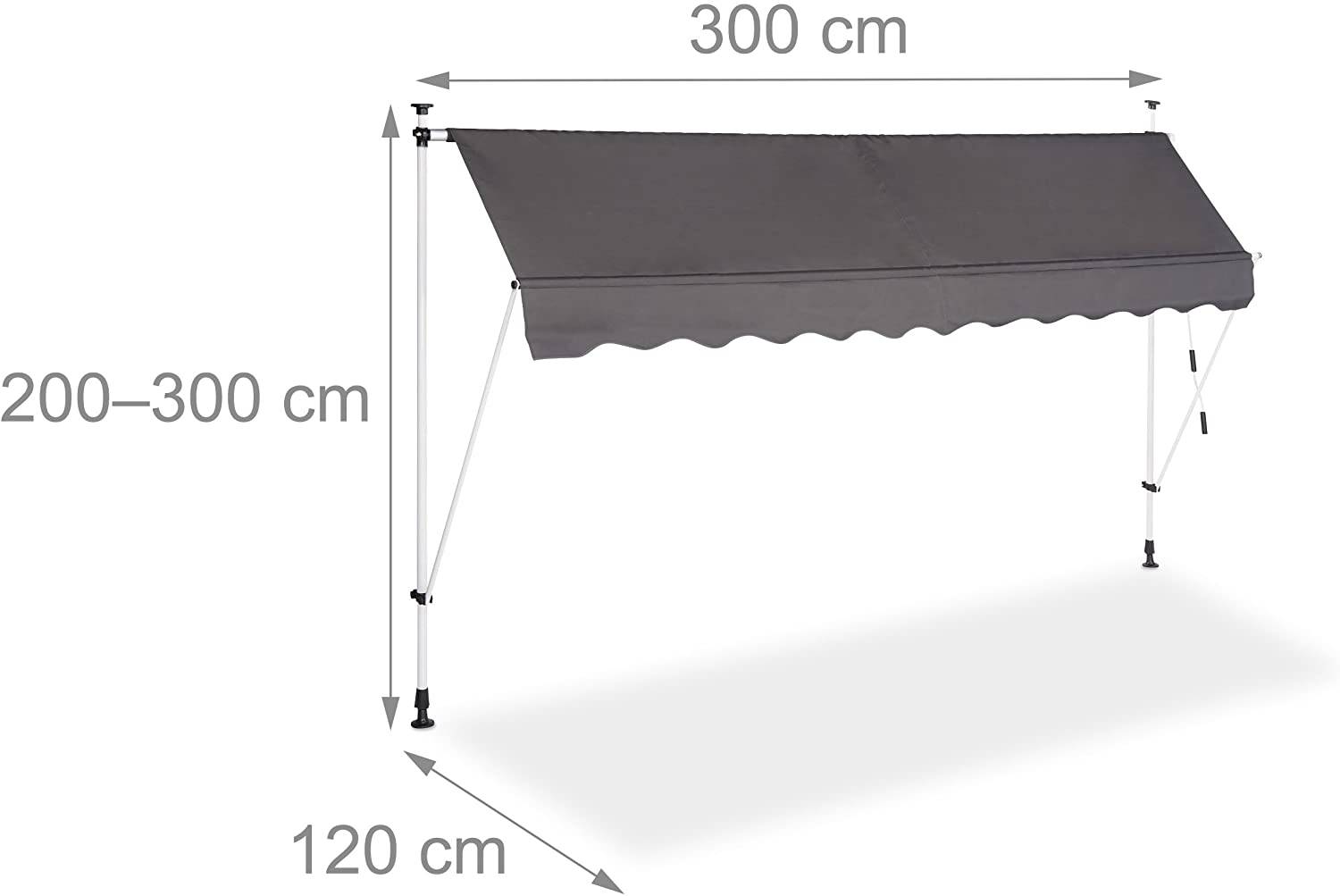 Helloshop26 - Store banne télescopique de balcon manivelle hauteur réglable résistant uv polyester acier 300 x 120 cm gris - Imagen 1