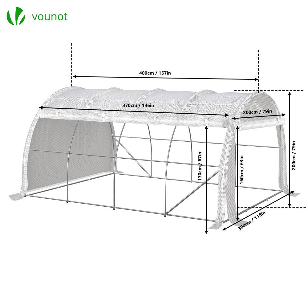 Serre de jardin tunnel Toute Saison 12m² - 4L x 3l x 2H m - fenêtres et portes latérales zippées enroulables, barre anti-tempête - Image 2