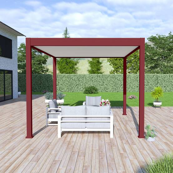 Ombrea - Pergola bioclimatique Ombréa autoportante VS - 3x4M Rouge basque + 1 store 4M blanc - Image 3