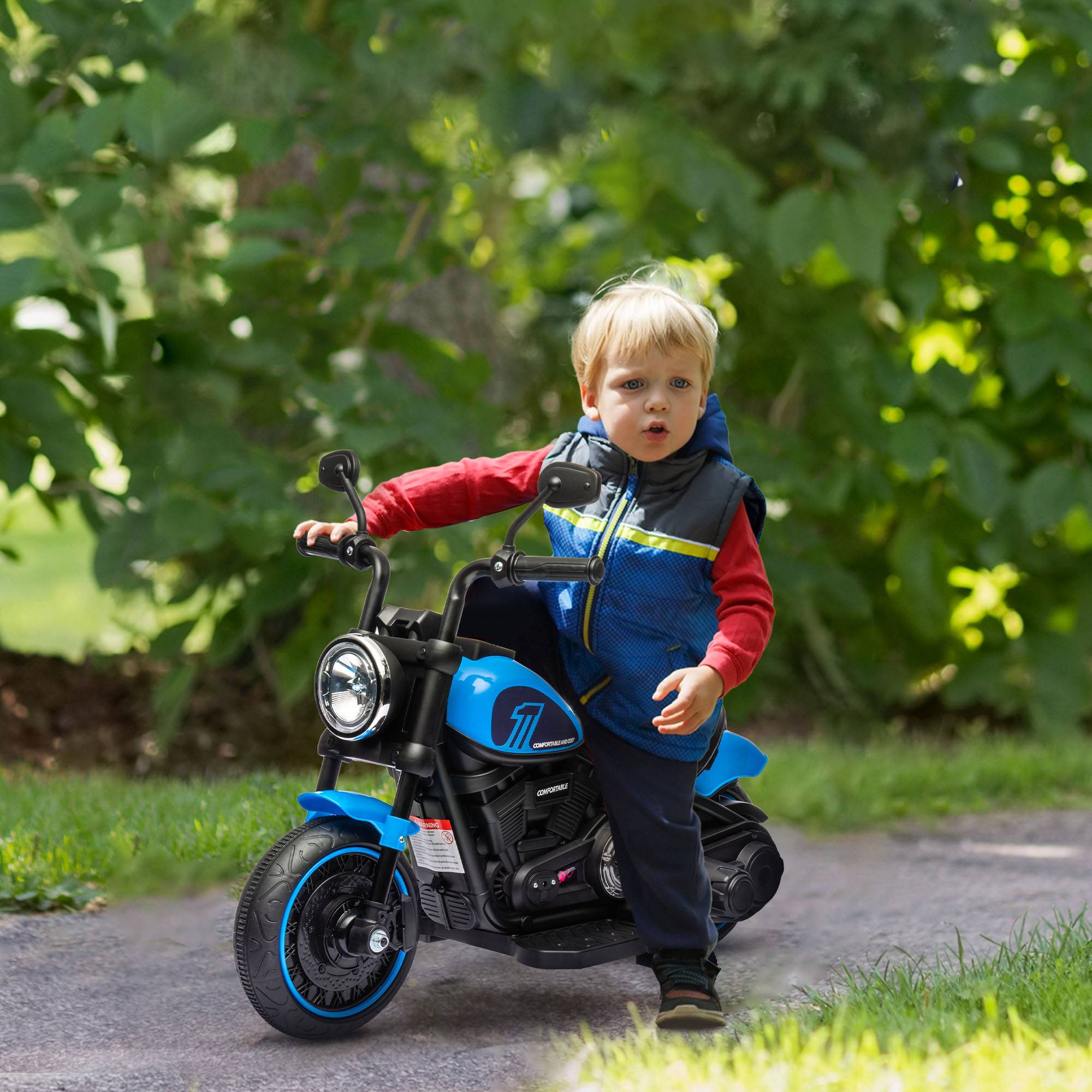 Moto électrique pour enfants 3 km/h 6V avec phare LED 2 roues d'entraînement de 18 à 36 mois avec moteur puissant bleu - Image 3