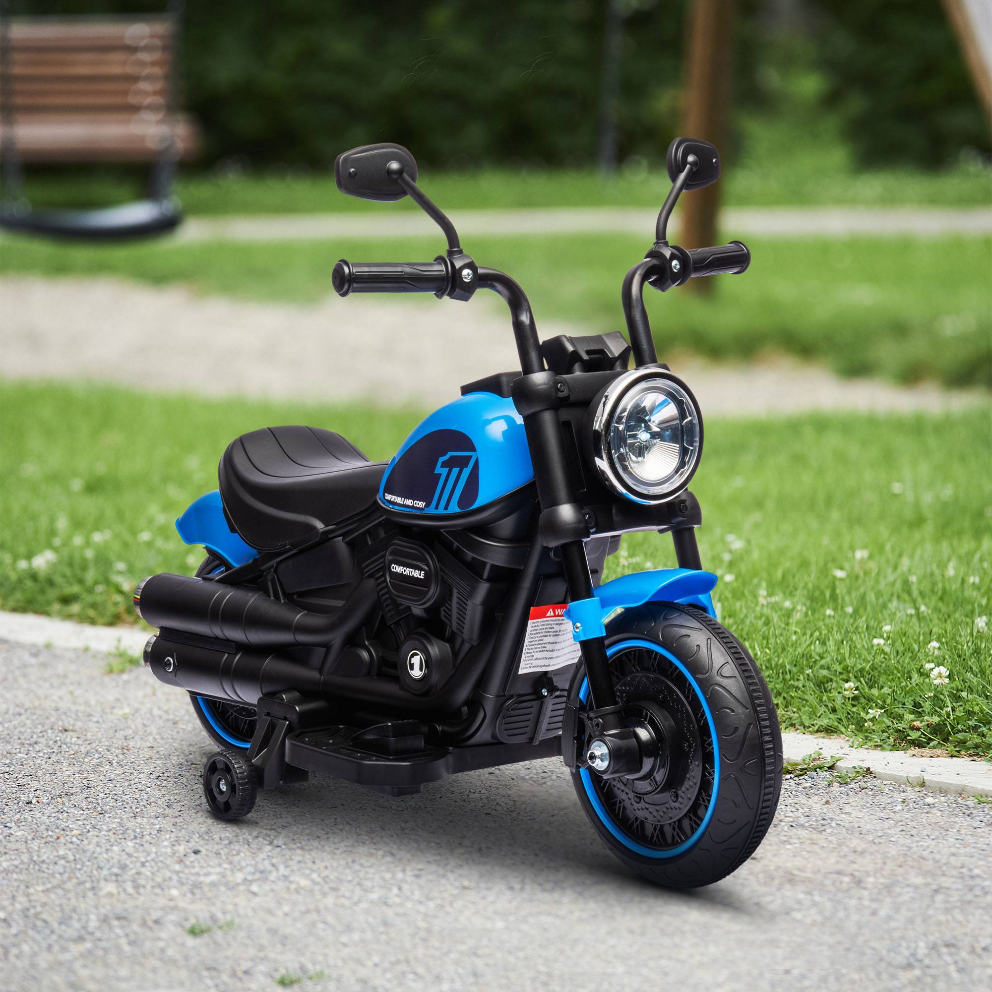 Moto électrique pour enfants 3 km/h 6V avec phare LED 2 roues d'entraînement de 18 à 36 mois avec moteur puissant bleu - Image 4