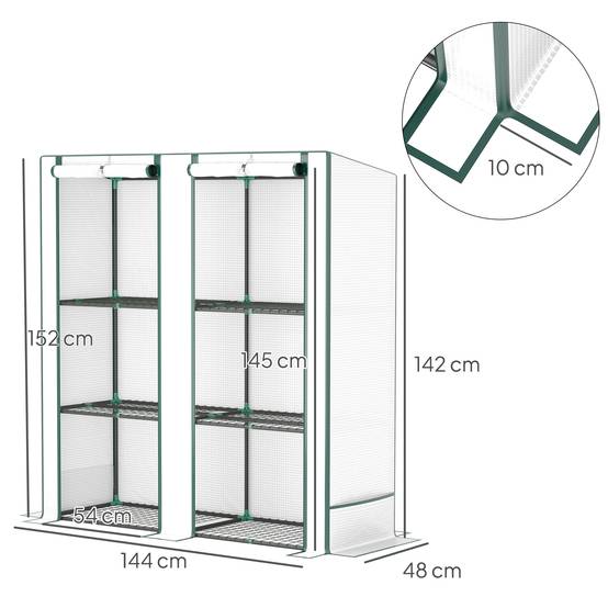 Serre de balcon PE toit incliné plantes étagères 3 niveaux 144x48x152cm blanc - ComfortXL Outdoor Living - Image 5