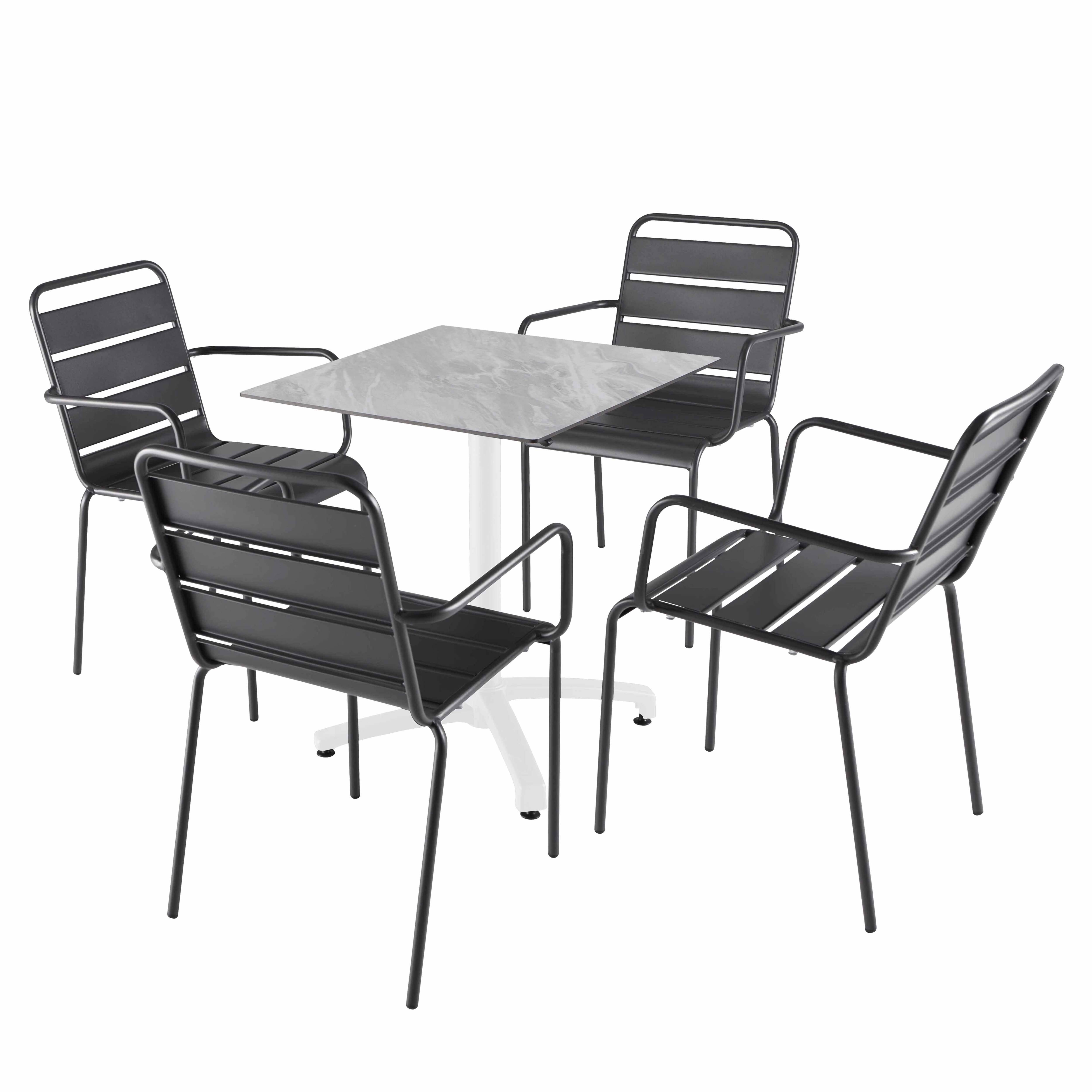 Oviala - Ensemble table 70 cm marbre et 4 chaises en métal gris - Oviala - Imagen 1