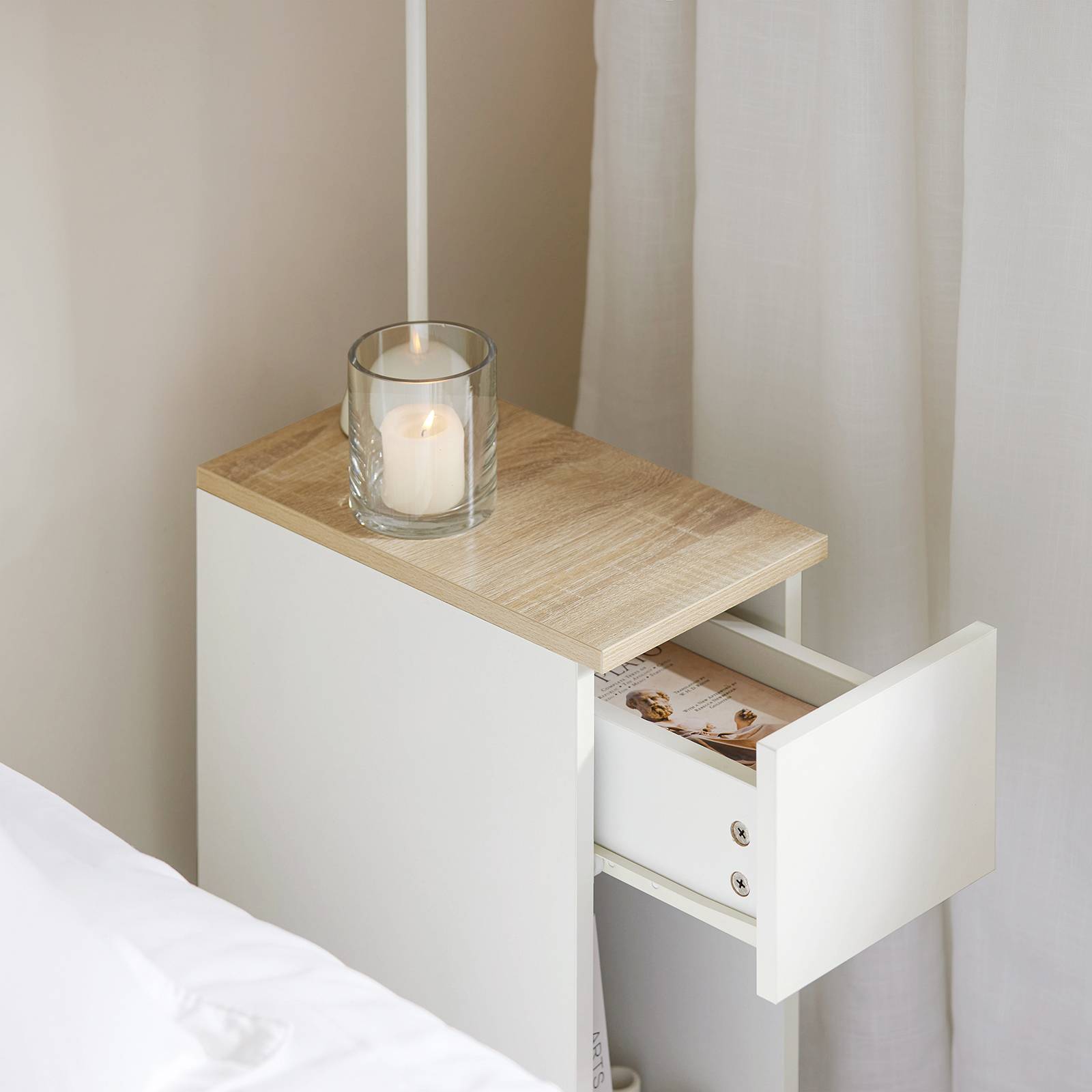 SoBuy FBT111-WN Table de Chevet Moderne avec Tiroir, Blanc, Design Élégant pour Chambre ou Salon - Image 5