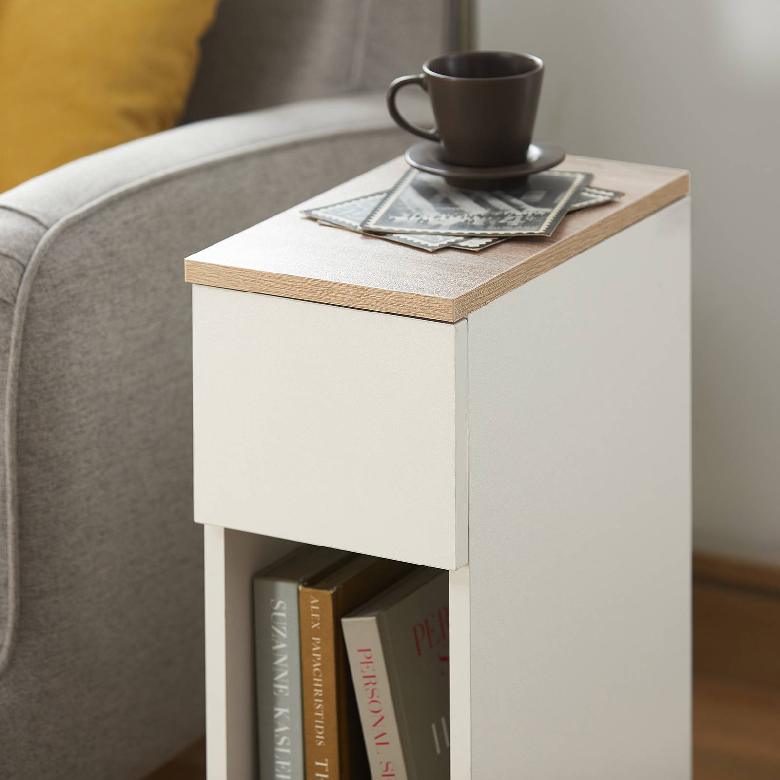SoBuy FBT111-WN Table de Chevet Moderne avec Tiroir, Blanc, Design Élégant pour Chambre ou Salon - Image 10