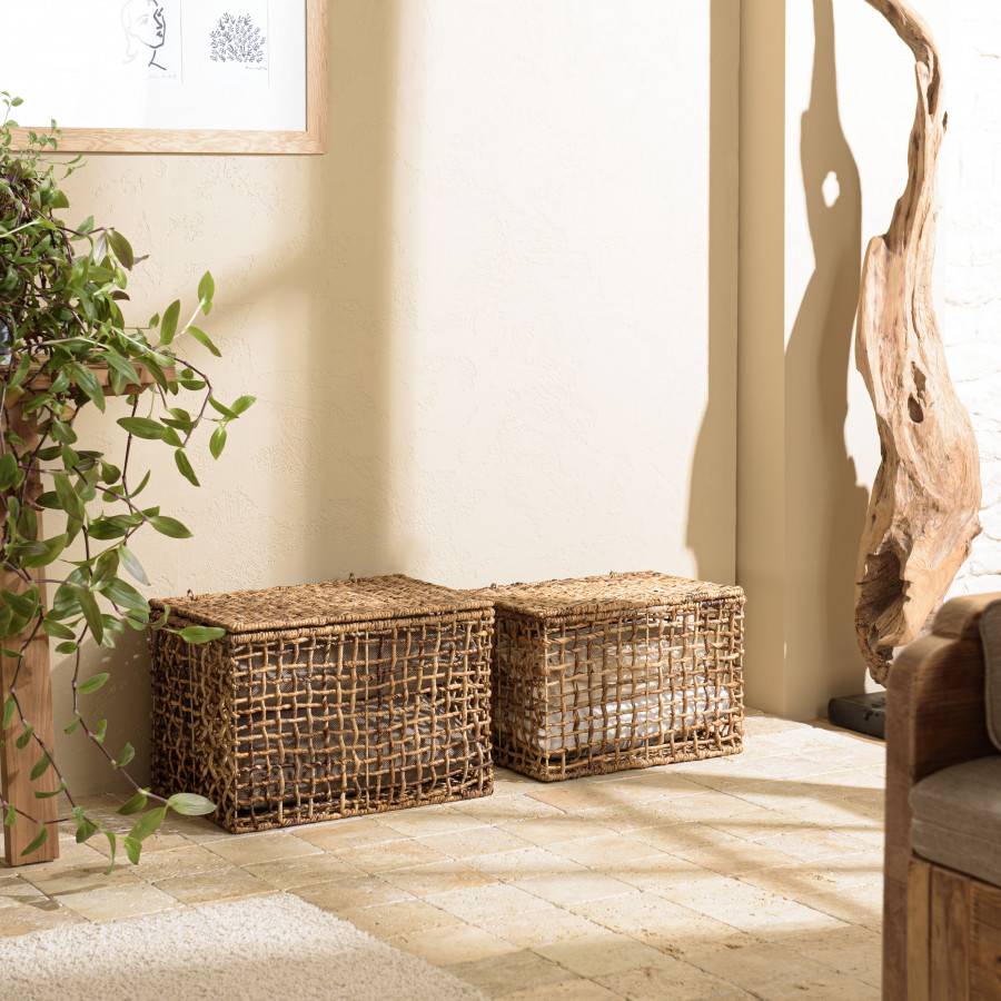 Macabane - ALIDA - Set de 2 paniers de rangement en tissage naturel ajouré - Imagen 2