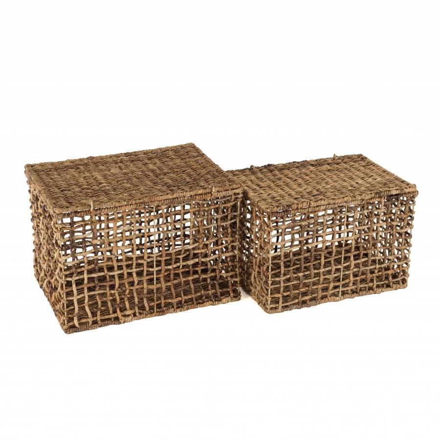 Macabane - ALIDA - Set de 2 paniers de rangement en tissage naturel ajouré - Imagen 1
