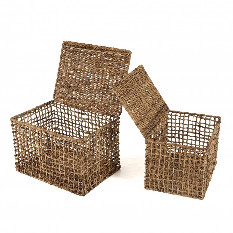 Macabane - ALIDA - Set de 2 paniers de rangement en tissage naturel ajouré - Imagen 6