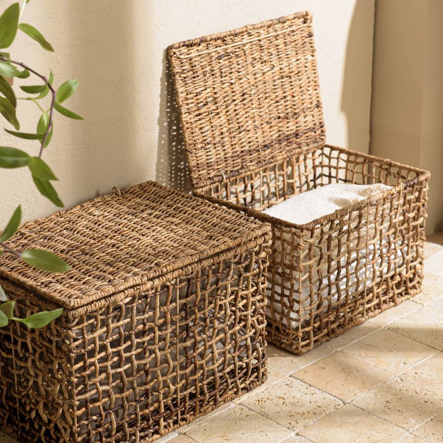 Macabane - ALIDA - Set de 2 paniers de rangement en tissage naturel ajouré - Imagen 3