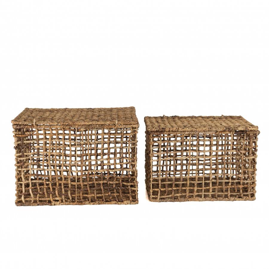 Macabane - ALIDA - Set de 2 paniers de rangement en tissage naturel ajouré - Imagen 5