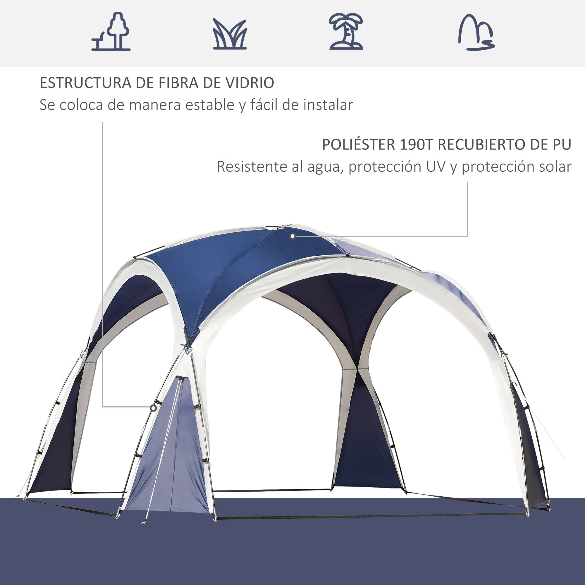 Auvent de camping pliable 3,5 x 3,5 m avec crochet, sac de transport, imperméable et protection UV pour terrasse ou plage, bleu - Image 6
