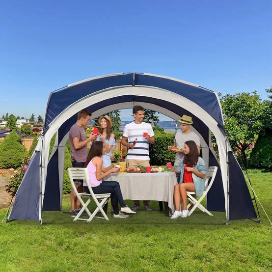 Auvent de camping pliable 3,5 x 3,5 m avec crochet, sac de transport, imperméable et protection UV pour terrasse ou plage, bleu - Image 4