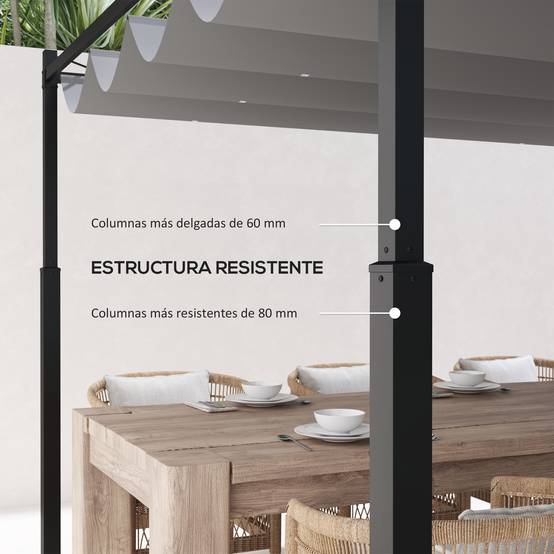 Pergola de Jardin Acier 3x3m avec Toit Rétractable Anti-UV Coulissant Gris - ComfortXL Outdoor Living - Image 7