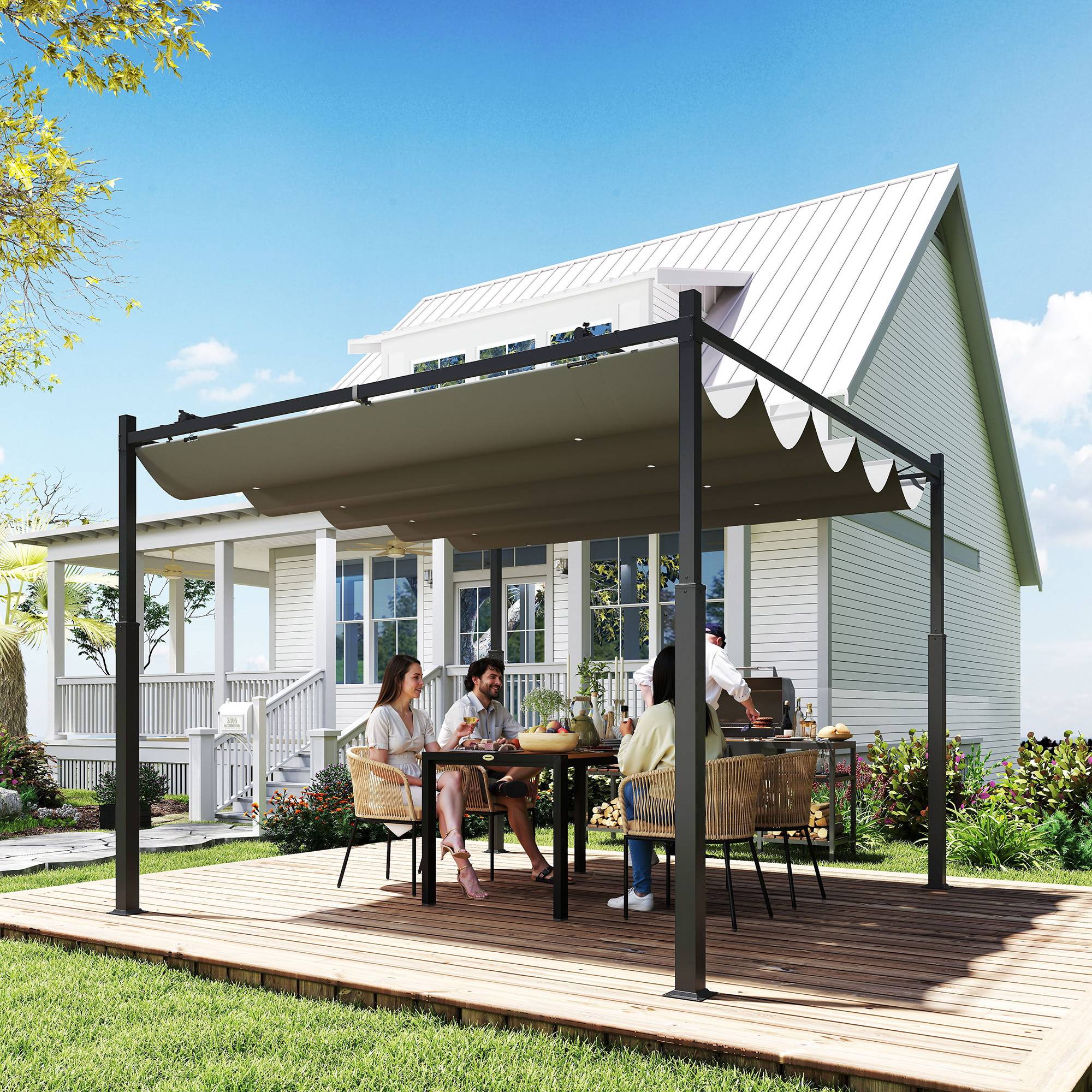 Pergola de Jardin Acier 3x3m avec Toit Rétractable Anti-UV Coulissant Gris - ComfortXL Outdoor Living - Image 4