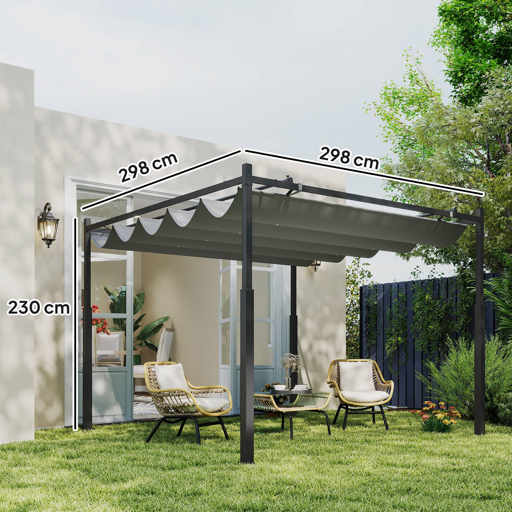 Pergola de Jardin Acier 3x3m avec Toit Rétractable Anti-UV Coulissant Gris - ComfortXL Outdoor Living - Image 5