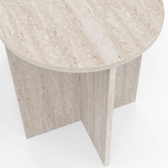 IDMARKET - Lot de 2 tables d'appoint rondes, table basse, bouts de canapé, tables de chevet MARTHE 35/40 cm bois effet travertin - Image 6
