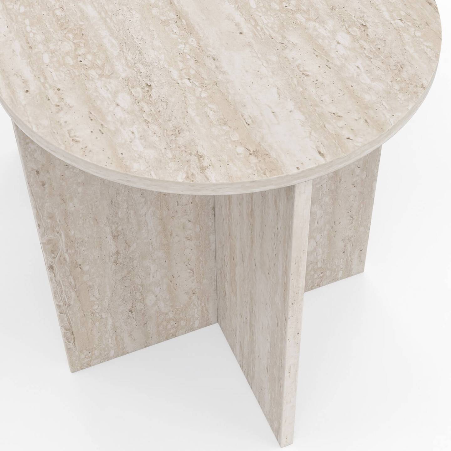 IDMARKET - Lot de 2 tables d'appoint rondes, table basse, bouts de canapé, tables de chevet MARTHE 35/40 cm bois effet travertin - Image 6