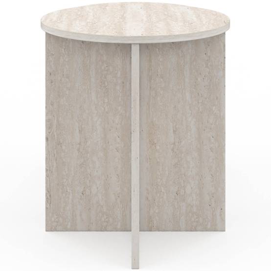 IDMARKET - Lot de 2 tables d'appoint rondes, table basse, bouts de canapé, tables de chevet MARTHE 35/40 cm bois effet travertin - Image 4