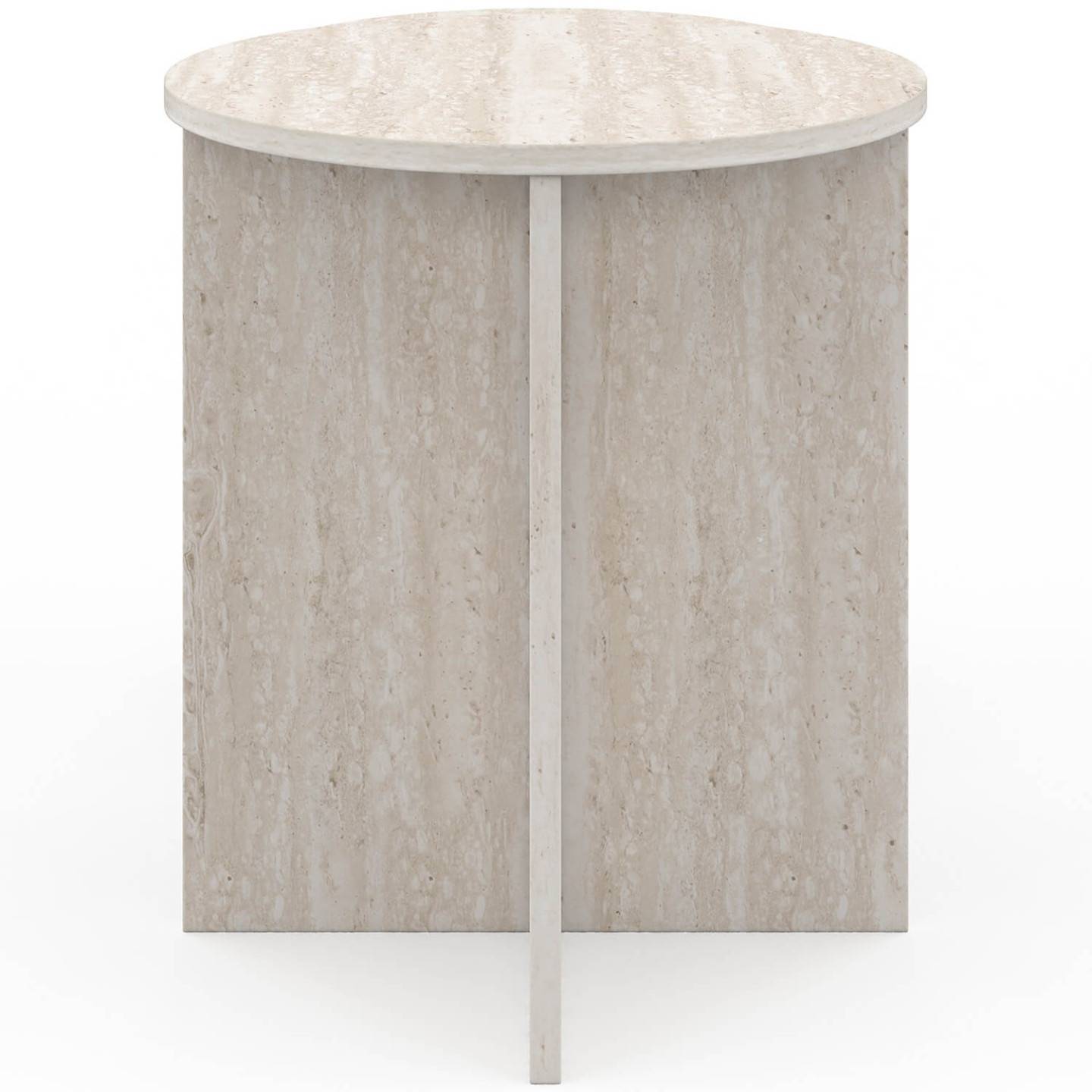 IDMARKET - Lot de 2 tables d'appoint rondes, table basse, bouts de canapé, tables de chevet MARTHE 35/40 cm bois effet travertin - Image 4