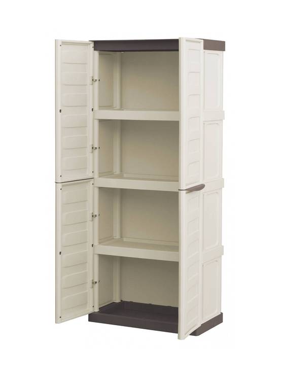 Dmora - Armoire d'extérieur Dbattistin, Armoire de balcon polyvalente, Armoire d'extérieur 2 portes, Beige et Marron, Finition Rayée, 70x39h165 cm - Dmora - Image 4