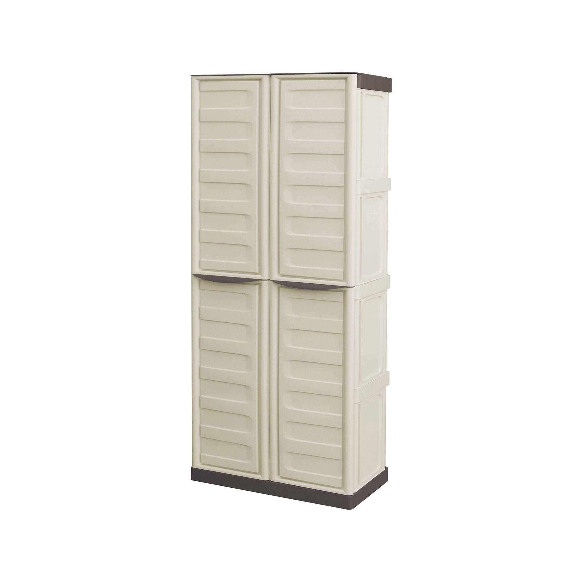 Dmora - Armoire d'extérieur Dbattistin, Armoire de balcon polyvalente, Armoire d'extérieur 2 portes, Beige et Marron, Finition Rayée, 70x39h165 cm - Dmora - Imagen 1