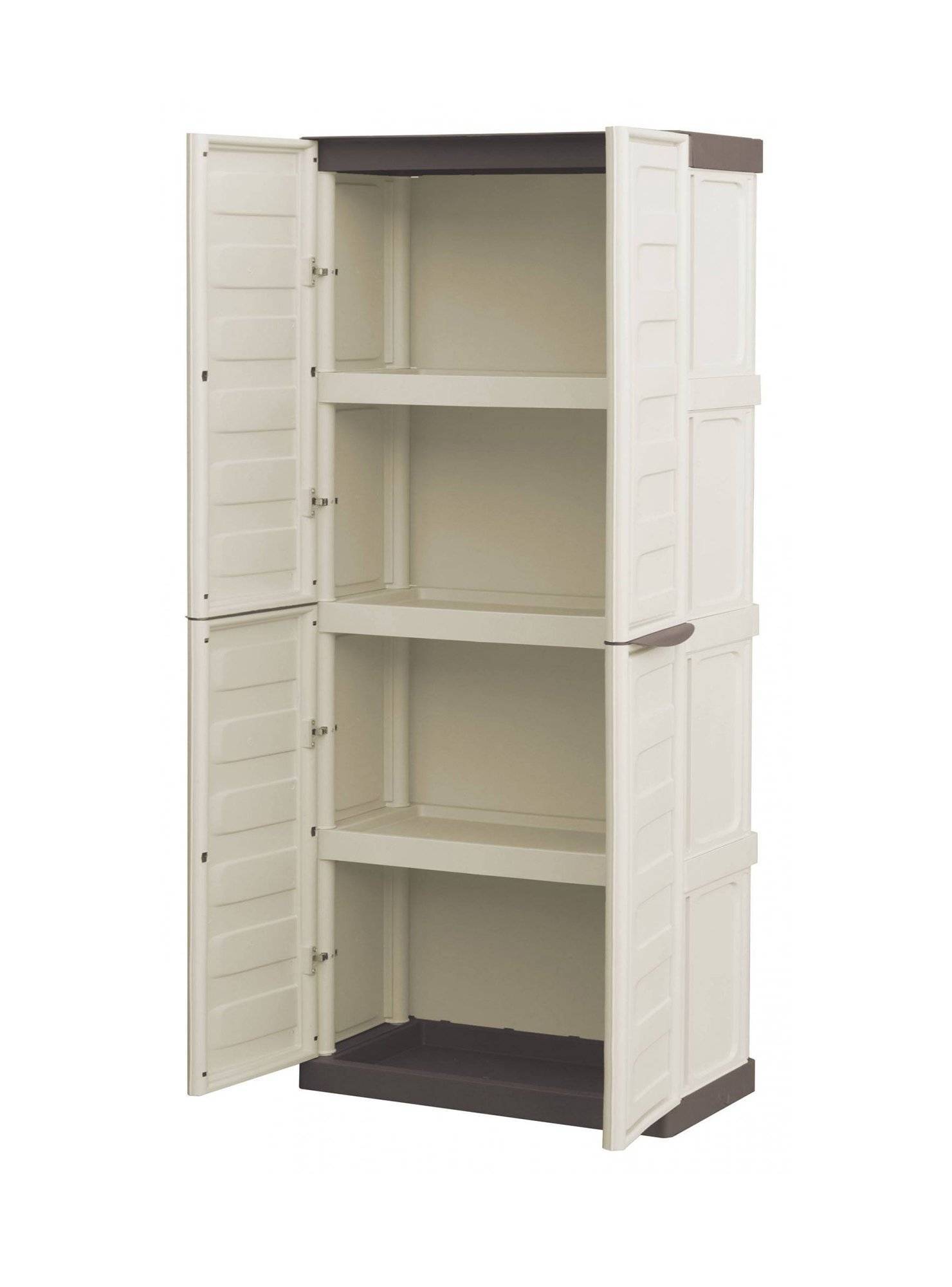 Dmora - Armoire d'extérieur Dbattistin, Armoire de balcon polyvalente, Armoire d'extérieur 2 portes, Beige et Marron, Finition Rayée, 70x39h165 cm - Dmora - Imagen 4