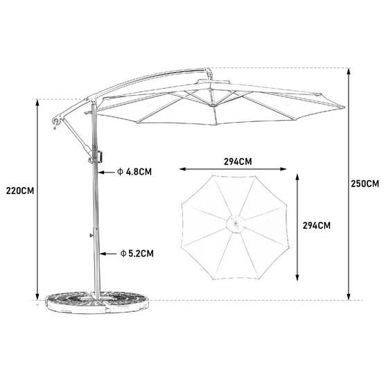 Parasol déporté 10ft à inclinaison facile, polyester vert clair, 8 baleines pour jardin et piscine (socle non fourni) - Image 8