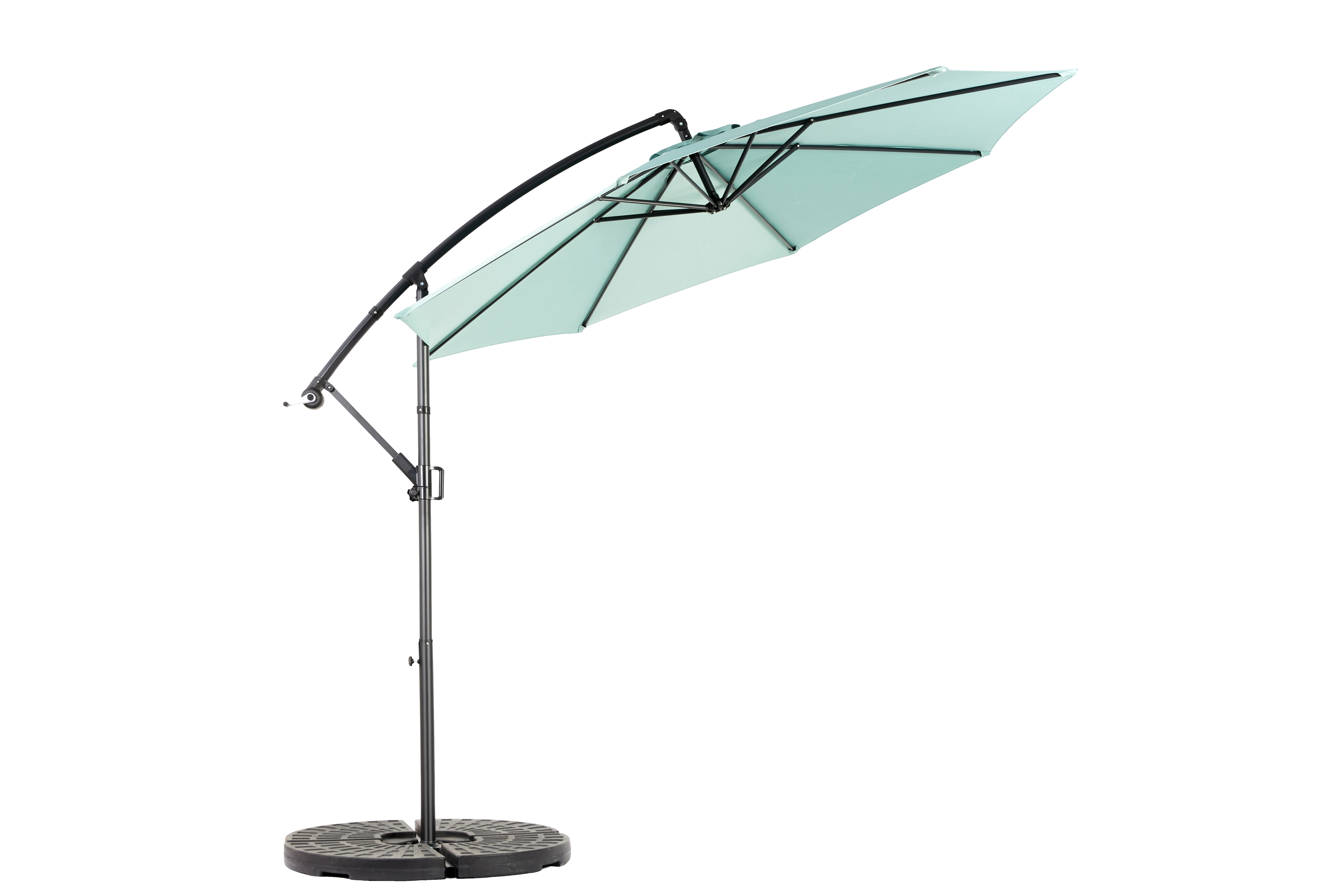 Parasol déporté 10ft à inclinaison facile, polyester vert clair, 8 baleines pour jardin et piscine (socle non fourni) - Image 2