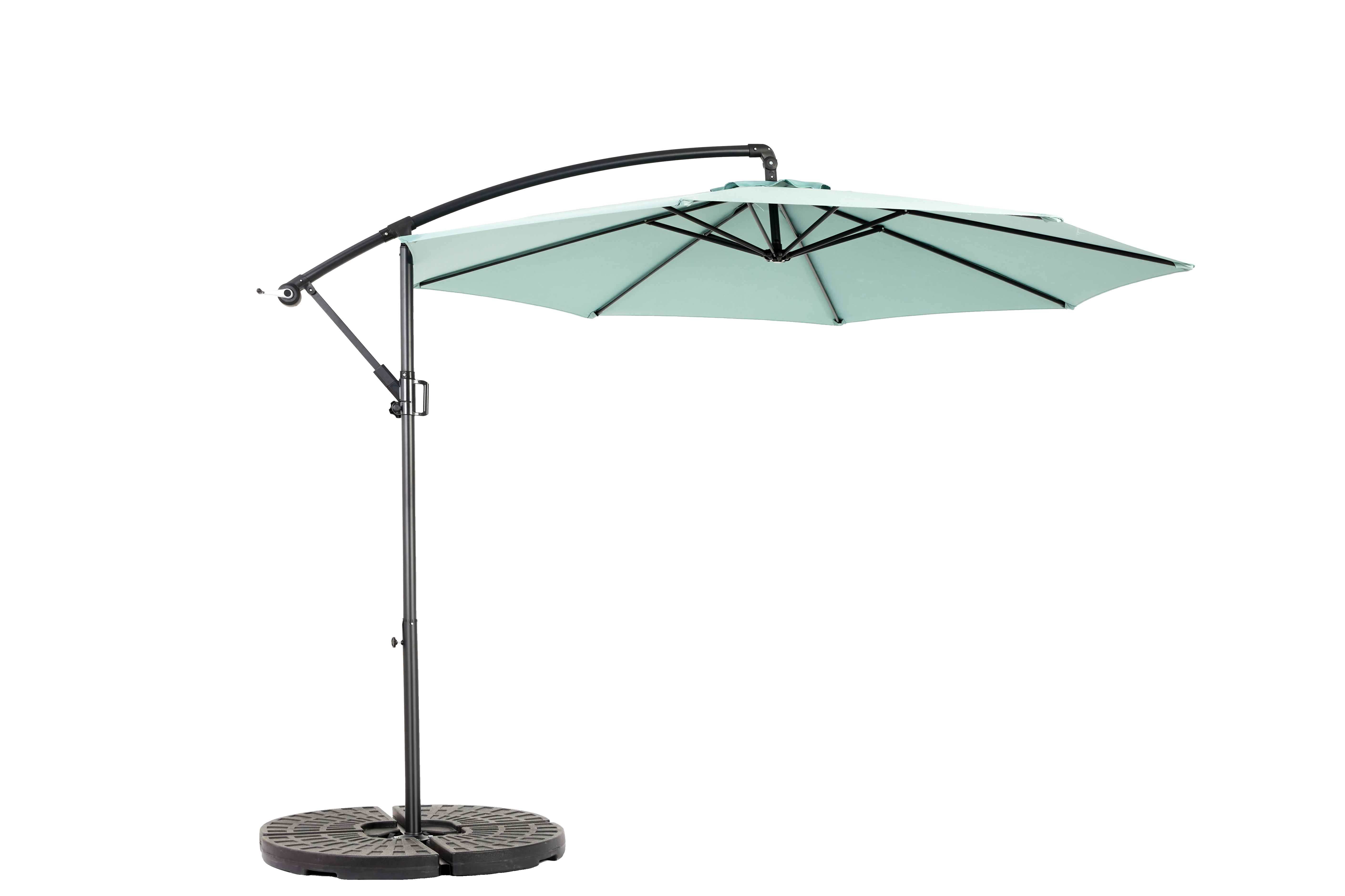 Parasol déporté 10ft à inclinaison facile, polyester vert clair, 8 baleines pour jardin et piscine (socle non fourni) - Image 7