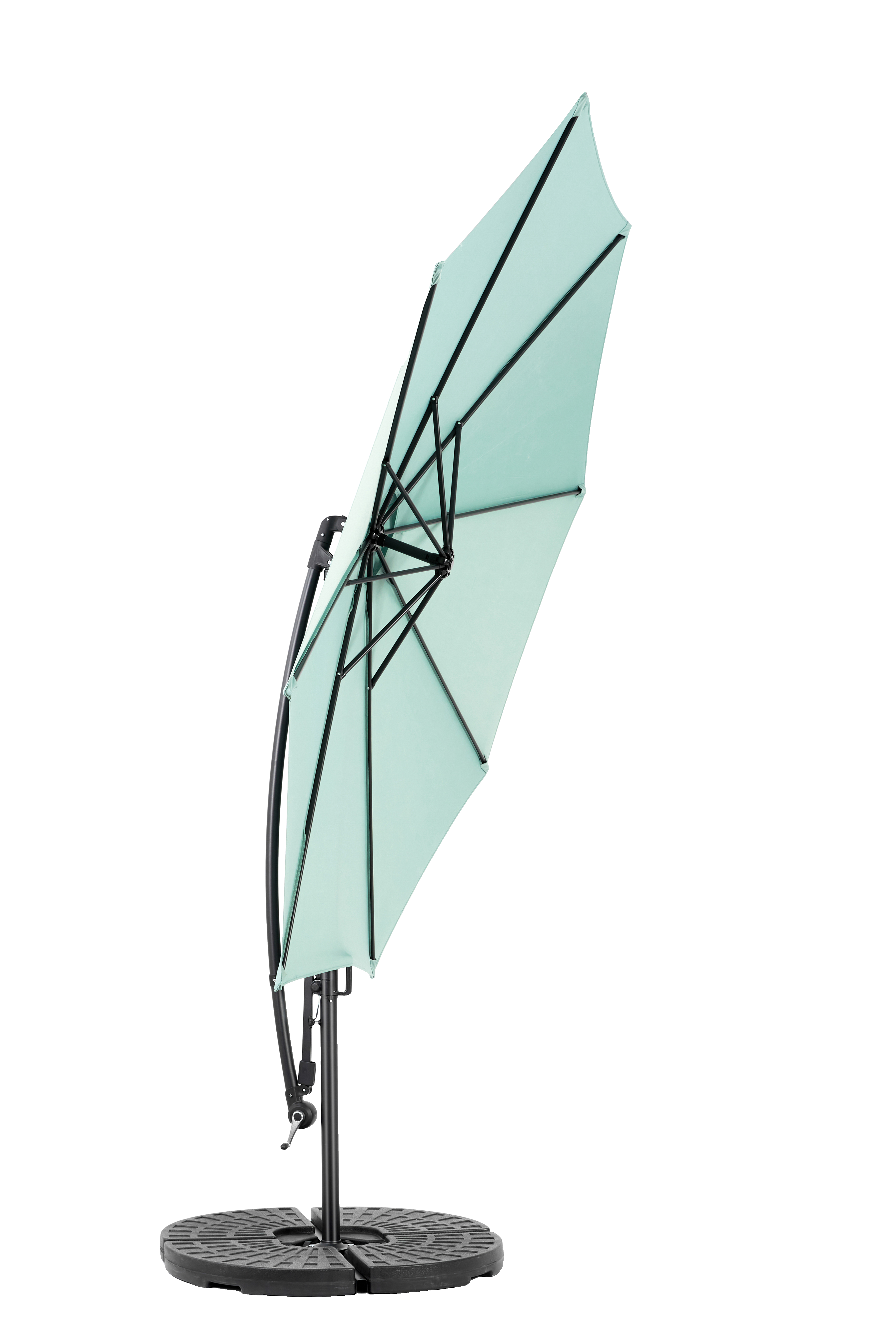 Parasol déporté 10ft à inclinaison facile, polyester vert clair, 8 baleines pour jardin et piscine (socle non fourni) - Image 3