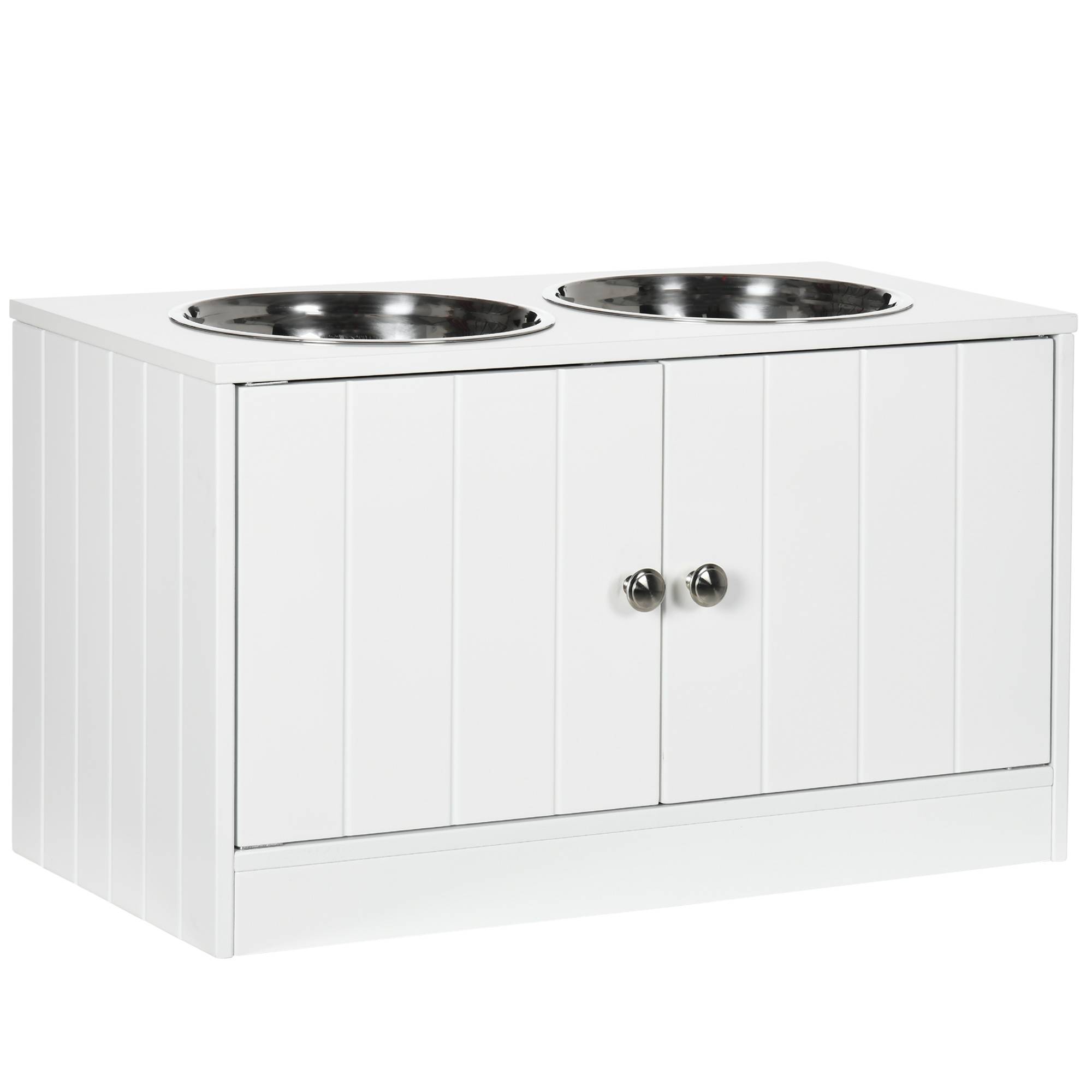 Station de Nourriture surélevée avec 2 bols en inox et rangement 60 x 30 x 35.5 cm - PANGIVO - Image 1