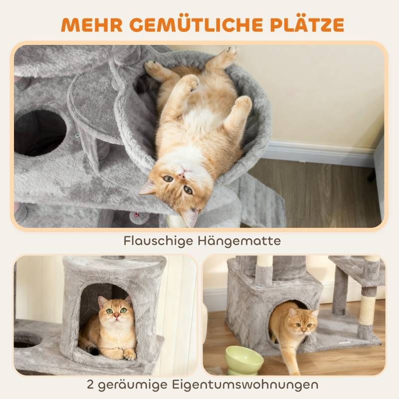 Arbre à Chat Géant 170cm Sisal Tunnel Niches Hamac et Jeux Gris Clair - ComfortXL Outdoor Living - Image 7