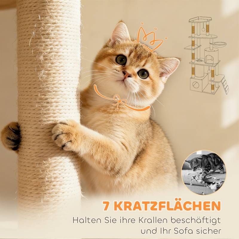 Arbre à Chat Géant 170cm Sisal Tunnel Niches Hamac et Jeux Gris Clair - ComfortXL Outdoor Living - Image 8