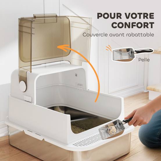 Maison de Toilette Chat XXL Acier Inox Anti-Odeur pour Grand Chat avec Pelle 70 cm Blanc - ComfortXL Outdoor Living - Image 7