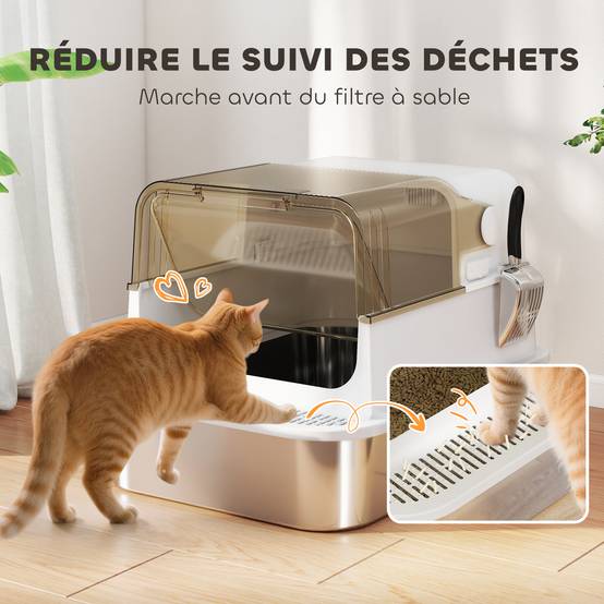 Maison de Toilette Chat XXL Acier Inox Anti-Odeur pour Grand Chat avec Pelle 70 cm Blanc - ComfortXL Outdoor Living - Image 9
