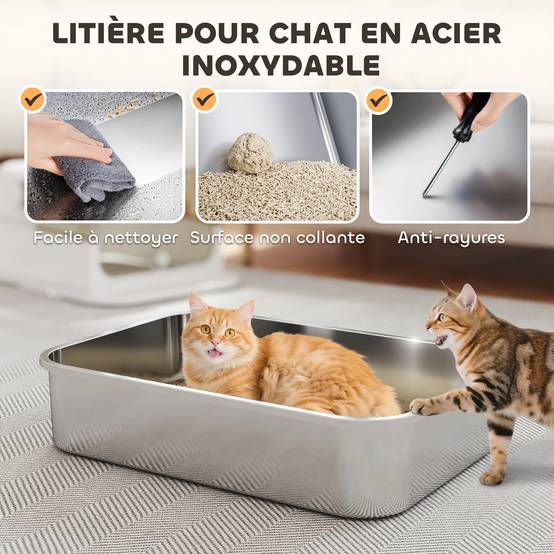 Maison de Toilette Chat XXL Acier Inox Anti-Odeur pour Grand Chat avec Pelle 70 cm Blanc - ComfortXL Outdoor Living - Image 6