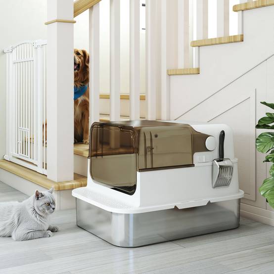 Maison de Toilette Chat XXL Acier Inox Anti-Odeur pour Grand Chat avec Pelle 70 cm Blanc - ComfortXL Outdoor Living - Image 10