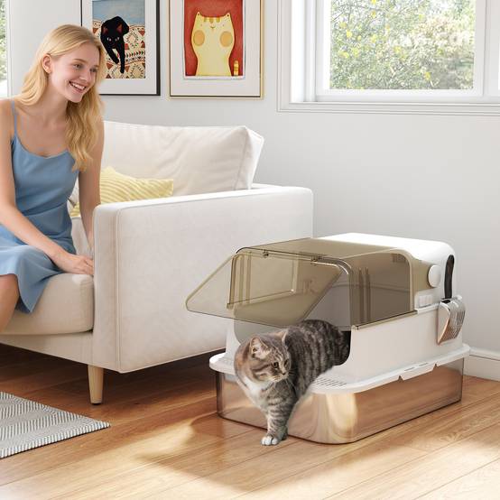 Maison de Toilette Chat XXL Acier Inox Anti-Odeur pour Grand Chat avec Pelle 70 cm Blanc - ComfortXL Outdoor Living - Image 4