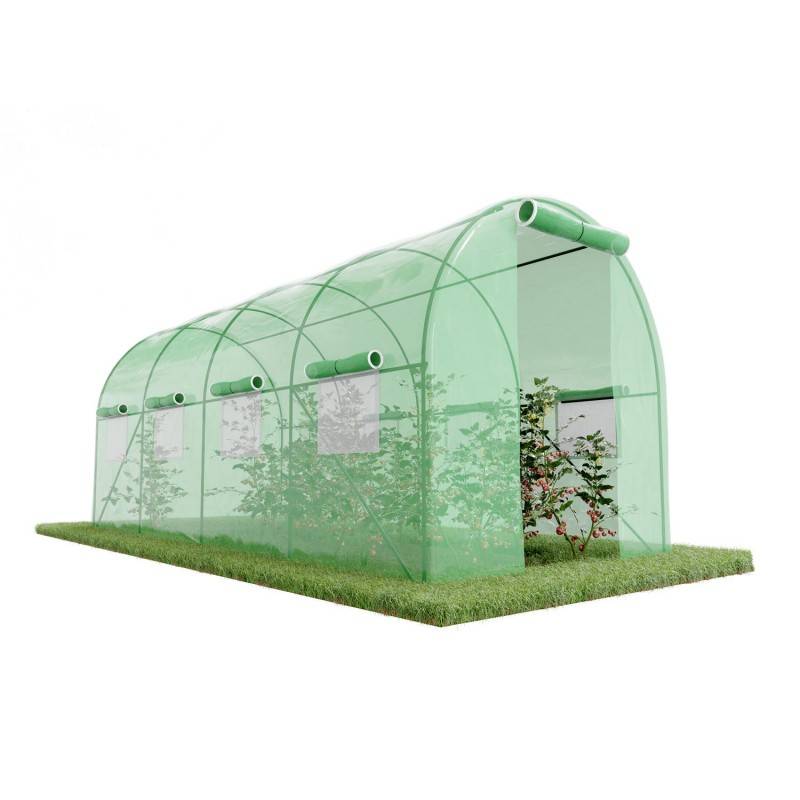 Serre de Jardin Tunnel 9m² - bâche armée - avec fenêtres latérales et porte zipée EUROSPEN - Image 1