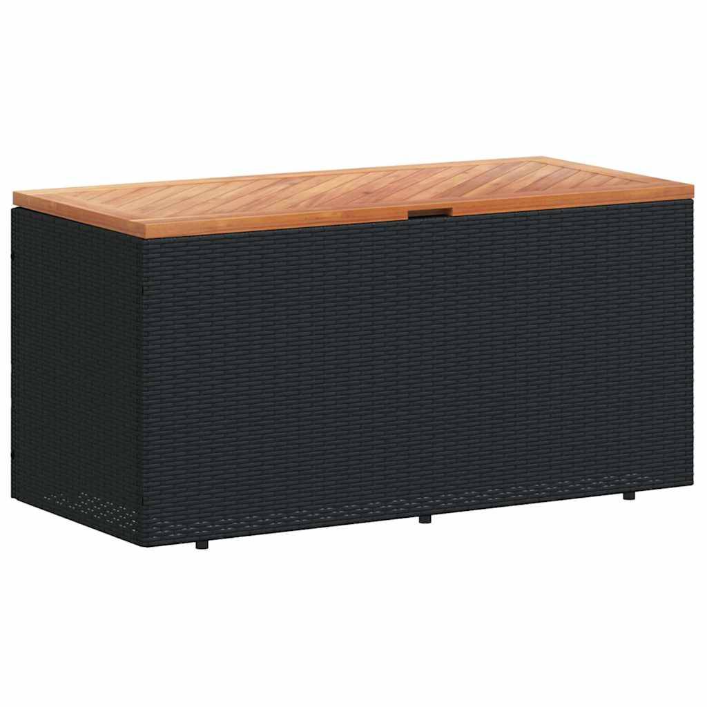 Banc Coffre de Jardin Résine Tressée Couvercle Bois d'Acacia Étanche Noir 110x50x54 cm – ComfortXL Outdoor Living - Image 2