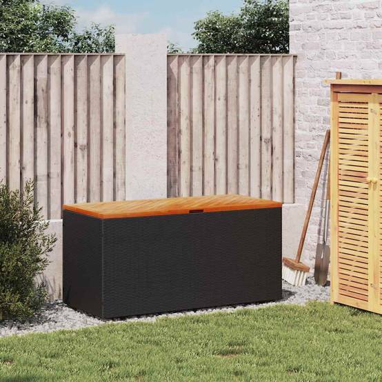 Banc Coffre de Jardin Résine Tressée Couvercle Bois d'Acacia Étanche Noir 110x50x54 cm – ComfortXL Outdoor Living - Image 3