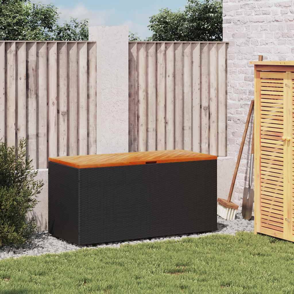 Banc Coffre de Jardin Résine Tressée Couvercle Bois d'Acacia Étanche Noir 110x50x54 cm – ComfortXL Outdoor Living - Image 3