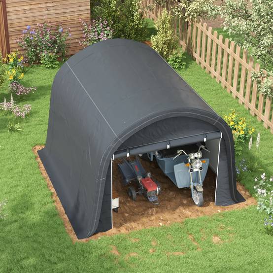 Cabanon jardin aluminium 3x3m gris hydrofuge anti-UV, cadre acier PE avec deux portes roulantes - Image 7