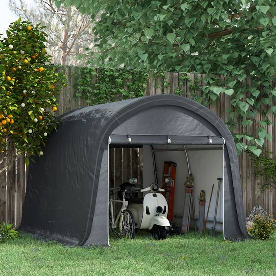 Cabanon jardin aluminium 3x3m gris hydrofuge anti-UV, cadre acier PE avec deux portes roulantes - Image 2