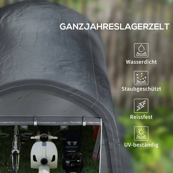Cabanon jardin aluminium 3x3m gris hydrofuge anti-UV, cadre acier PE avec deux portes roulantes - Image 4